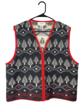 Talbots Vest Womens Petite Large Christmas Wool Embroidered Black Red Ho... - $22.44
