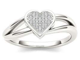 10K White Gold 0.05 Ct Diamond Split Shank Heart Fashion Ring - £179.81 GBP