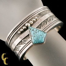 Designer Abraham Begay Native American Sterling Silver Cuff Turquoise Stone - £993.50 GBP