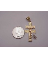 Estate Vintage Art Deco Stamped 14K 3-Tone Gold Huge Cross,1940s - $982.69 CAD