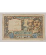 1941 France 20 Francs Note &quot;Science et Travail&quot; Fine Condition P#92b - $2,117.46 MXN