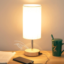 Yarra-Decor Bedside Table Lamp with USB Port - Touch Control for Bedroom Wood 3  - £26.26 GBP