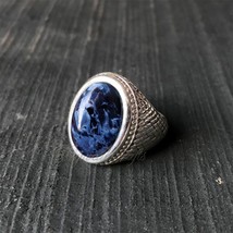 AA Smooth Oval Blue Pietersite Ring Mens Heavy 925 Silver Jewelry Gift for Mens - £66.00 GBP