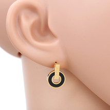 Gold Tone Post Earrings With Jet Black Faux Onyx Inlay - £18.18 GBP
