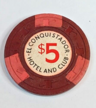Vintage El Conquistador Hotel &amp; Club Puerto Rico $5 Casino Chip Maroon Gambling - £11.64 GBP