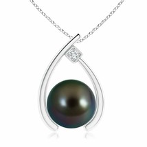 ANGARA Tahitian Pearl Wishbone Pendant in 14K Gold | 18&quot;Chain (AAAA, Size-10) - £1,196.83 GBP