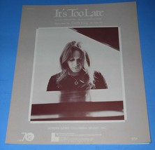 Carole King Sheet Music Vintage 1971 It&#39;s Too Late - £15.73 GBP