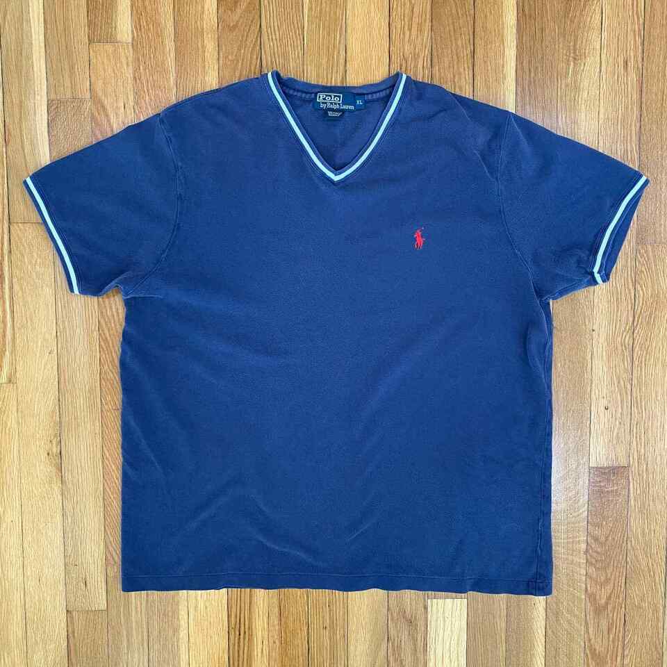 Polo Ralph Lauren Jersey Knit Shirt V-Neck Mens XL Navy - $18.70