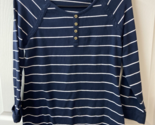 Nautica Womens Medium Striped Navy Blue Striped Cuffed Knit Top - $11.99