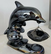 Ceramic Poland Black Lusterware Dolphin Oil  defuser / Candle Holder - $17.90
