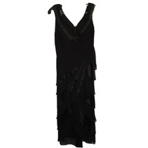 TADASHI SHOJI Black Silk Tiered V-neck Gown Sleeveless Size 6 Stunning - £65.18 GBP