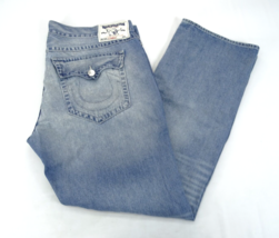 True Religion Jeans Mens 42x34 Straight Leg Denim Pants Distressed Flap ... - $37.95