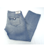 True Religion Jeans Mens 42x34 Straight Leg Denim Pants Distressed Flap ... - £29.77 GBP