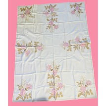 Needlepoint Pink Floral Linen Tablecloth Handmade - $39.59
