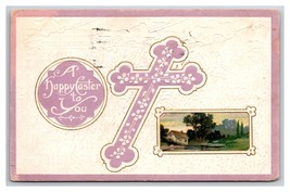 Happy Easter To You Cross Framed Landscape Embossed DB Postcard H29 - $2.92