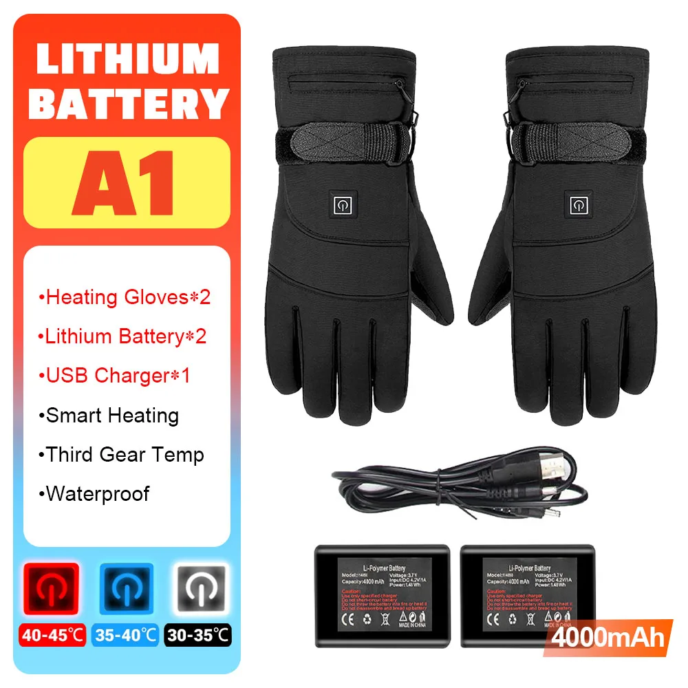 2x Electric Heated Gloves Winter Heating Gloves Snow Thermal Gloves Waterproof T - £108.32 GBP