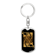 Queen of Hearts Stainless Steel or 18k Gold Premium Swivel Dog Tag Keychain - £29.81 GBP+