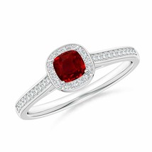 ANGARA Classic Cushion Ruby Ring with Diamond Halo for Women in 14K Solid Gold - £1,335.31 GBP