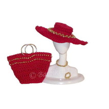 Bead HAT &amp; TOTE Accessory Set Red/Gold for Barbie Silkstone Tressy Fashion Doll - £10.38 GBP