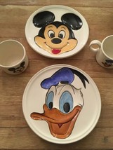 Vintage Disney Mickey Mouse Donald Duck Hand Painted Ceramic Plate &amp; Mug 1980 - £38.15 GBP