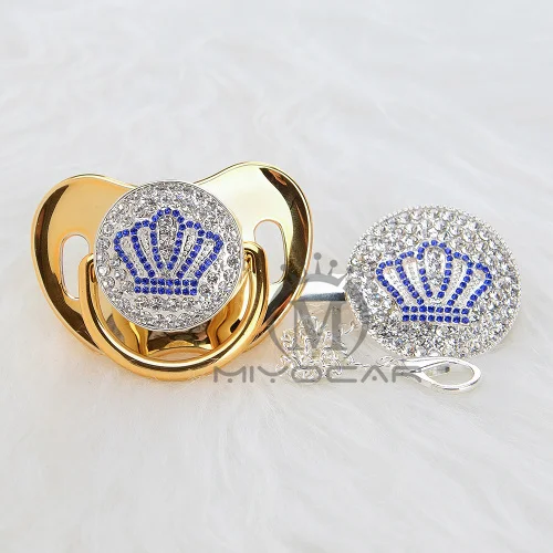 MIYOCAR Gold beautiful GOLD bling crown pacifier and pacifier clip set B... - $45.69