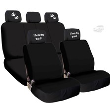 For Chevrolet New 4X I Love My Dog Paws Logo Headrest W/ Black Cloth Seat Covers - £32.28 GBP