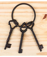 Rustic Vintage Antique Design Cast Iron Jailor 3 Keys On Ring Old World ... - $23.07 CAD