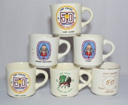 6 Boy Scout BSA Mugs Cups Camp Tonkawa Tahuaya Order of Arrow USA Vtg Gold Rim - £15.80 GBP