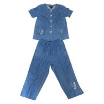 Excitation Embroidered Seahorse Sea Denim Shirt Pants Capri Matching Set... - £36.70 GBP