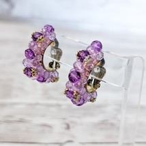 Vintage Clip On Earrings Stunning Large Purple Beaded Half Hoop Statement - £13.65 GBP