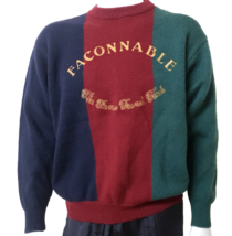 Faconnable Wool Sweater Mens L Blue Red Green Crew Neck Thick Heavy Pull... - $41.26