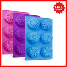 Creative 6-Cavity Silicone Flower Molds - Multipurpose Baking Trays in 3... - $30.06