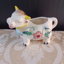 Vintage Mini PINK FLOWER ~ BLUE BELL Ceramic Cow Creamer Hand Painted Japan - $5.94
