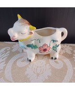 Vintage Mini PINK FLOWER ~ BLUE BELL Ceramic Cow Creamer Hand Painted Japan - $5.94