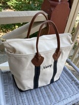 Vintage LL Bean Freeport Brown Leather Handles &quot;Nanny &quot; Zip Top Medium Tote !! - $88.83