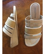 Donald Pliner Dara Mesh Metallic Brush Off Wedge Sandal White Gold 7 M N... - $72.73 CAD