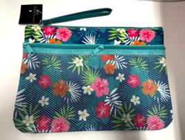 Makeup Bag Cosmetic Pouch Wristlet Blue Hawaiian Floral 12 NEW Nicole&#39;s Boutique - £4.78 GBP