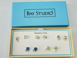 Bay Studio Stud Back Earrings 5 Pair Sensitive Ears Dolphins Fish Frogs Turtles - £14.05 GBP
