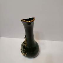 F&M Artware Vase, Green with 22K Gold Trim, Handmade Ceramic Bud Vase, 8" image 3