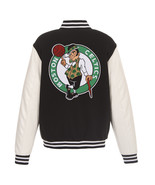 NBA Boston Celtics Reversible Fleece Jacket PVC Sleeves Patches Logo bla... - £102.71 GBP