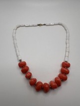 Vintage Faux Coral And White Bead Necklace 17” - £11.84 GBP