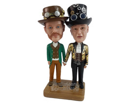 Custom Bobblehead Couple Dressed As Inventors From The Past With Tall Hats And A - £121.35 GBP