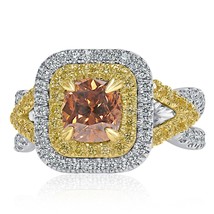 GIA 2.41 TCW Natural Fancy Dark Orange Brown Cushion Diamond Ring 14k White Gold - £4,425.92 GBP