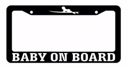 Baby on Board Surfing Surfboard Funny Child Safety Black License Plate Frame - £7.82 GBP