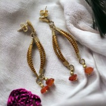 Vintage Coral Chip Dangle Earrings 90s Twist Gold Tone Chain Abstract Disco 80s - £15.56 GBP
