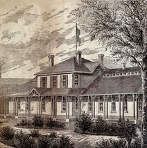 US Post Hospital 1876 Worlds Fair Centennial Expo Victorian Woodcut DWAA3B - €60,79 EUR