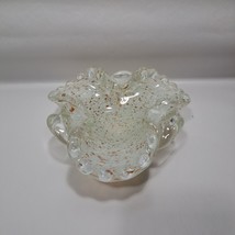 Murano White Clear Gold Flakes Pinched Scalloped Edge Bowl Bonbon Candy ... - $109.66