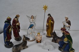 Christmas Nativity Jesus Hand Painted Mary Wise Men Angel 13 Piece 7&quot; Resin - £19.36 GBP