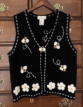 Mandal Bay Bees Daisy Flowers VTG Crochet Embroider Beaded Knit Vest bea... - £21.86 GBP