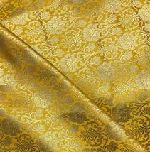 Indian Banarasi Brocade Fabric Yellow &amp; Gold Fabric Wedding Dress Fabric... - £5.89 GBP+